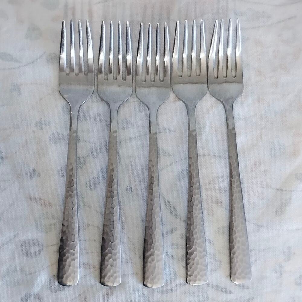 5 Bobby Flay Martilla Salad Forks Stainless Hammered 7 1/4"
